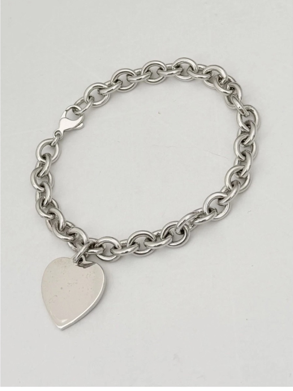 Made in Italy 925 Sterling Silver 7mm Chunky Rolo Heart Tag Bracelet 7" 22.5g